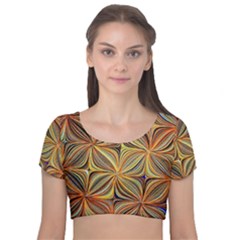 Electric Field Art Xlvii Velvet Short Sleeve Crop Top  by okhismakingart