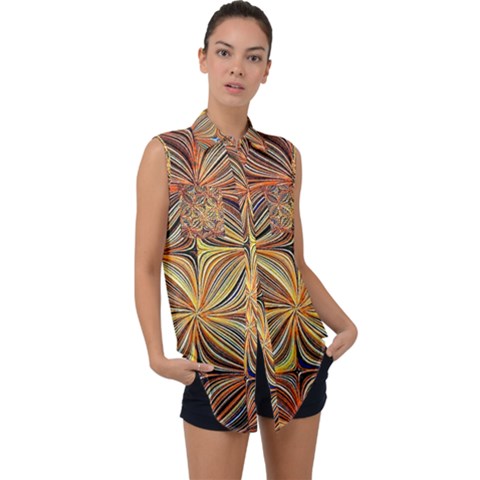 Electric Field Art Xlvii Sleeveless Chiffon Button Shirt by okhismakingart