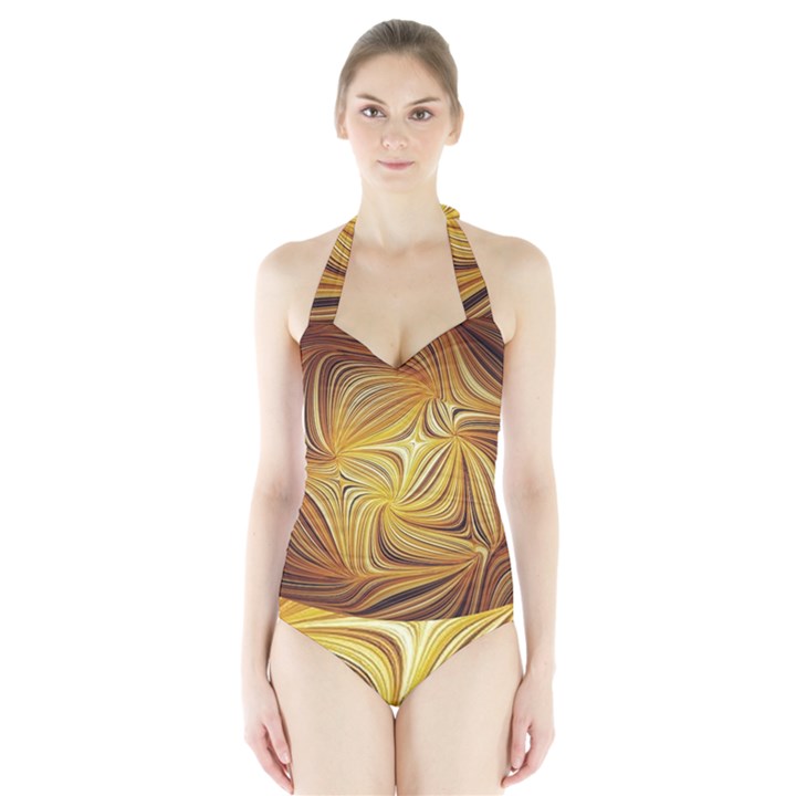 Electric Field Art L Halter Swimsuit