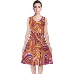 Electric Field Art Liii V-neck Midi Sleeveless Dress  by okhismakingart