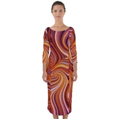 Electric Field Art Liii Quarter Sleeve Midi Bodycon Dress by okhismakingart