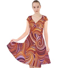 Electric Field Art Liii Cap Sleeve Front Wrap Midi Dress by okhismakingart