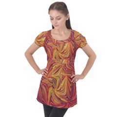 Electric Field Art Lv Puff Sleeve Tunic Top