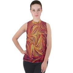 Electric Field Art Lv Mock Neck Chiffon Sleeveless Top