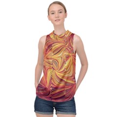 Electric Field Art Lv High Neck Satin Top