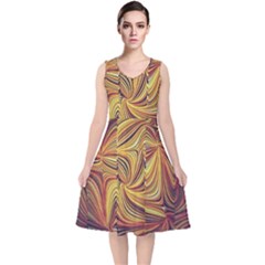 Electric Field Art Lvi V-neck Midi Sleeveless Dress  by okhismakingart