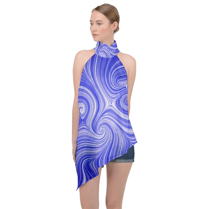 Electric Field Art LVII Halter Asymmetric Satin Top