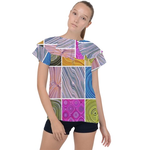 Electric Field Art Collage Ii Ruffle Collar Chiffon Blouse by okhismakingart