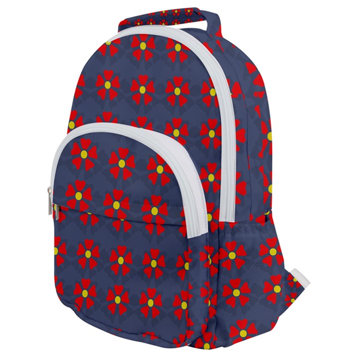 Red Begonias Rounded Multi Pocket Backpack