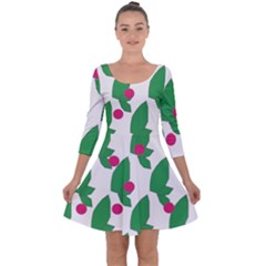 Feuilles Et Pois Quarter Sleeve Skater Dress