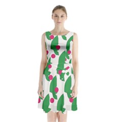 Feuilles Et Pois Sleeveless Waist Tie Chiffon Dress