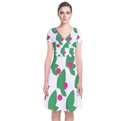 Feuilles Et Pois Short Sleeve Front Wrap Dress by perlette