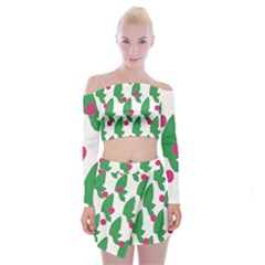 Feuilles Et Pois Off Shoulder Top With Mini Skirt Set