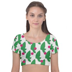 Feuilles Et Pois Velvet Short Sleeve Crop Top  by perlette