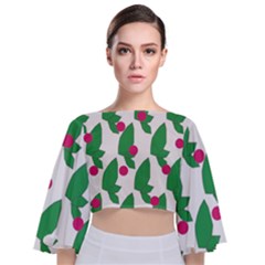 Feuilles Et Pois Tie Back Butterfly Sleeve Chiffon Top