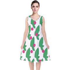 Feuilles Et Pois V-neck Midi Sleeveless Dress 