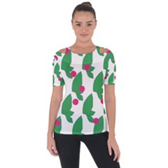 Feuilles Et Pois Shoulder Cut Out Short Sleeve Top by perlette