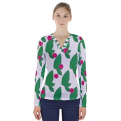 Feuilles Et Pois V-neck Long Sleeve Top by perlette