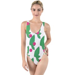 Feuilles Et Pois High Leg Strappy Swimsuit