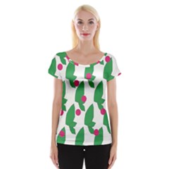 Feuilles Et Pois Cap Sleeve Top by perlette