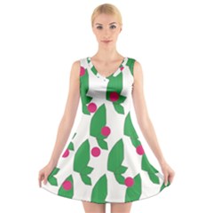 Feuilles Et Pois V-neck Sleeveless Dress