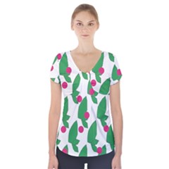 Feuilles Et Pois Short Sleeve Front Detail Top by perlette