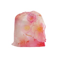 Wonderful Floral Design, Soft Colors Drawstring Pouch (large) by FantasyWorld7