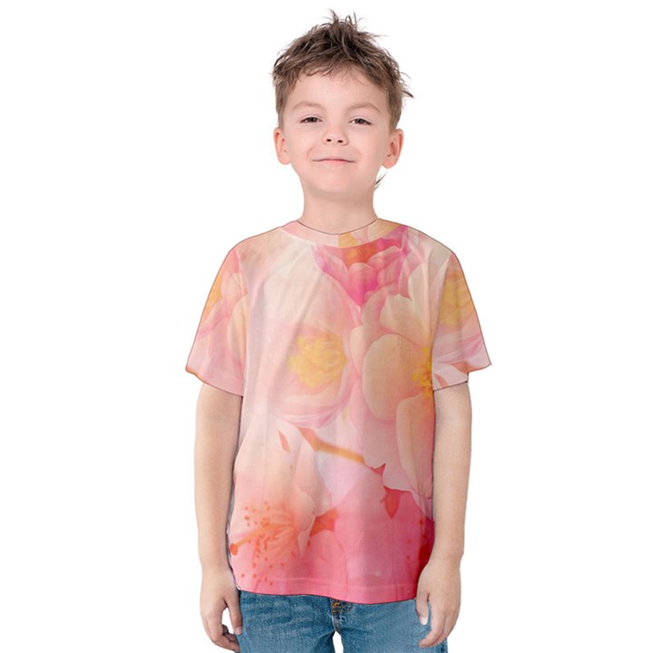 Wonderful Floral Design, Soft Colors Kids  Cotton Tee