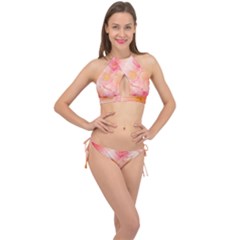 Wonderful Floral Design, Soft Colors Cross Front Halter Bikini Set