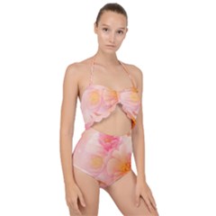 Wonderful Floral Design, Soft Colors Scallop Top Cut Out Swimsuit