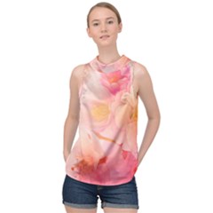 Wonderful Floral Design, Soft Colors High Neck Satin Top