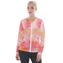 Wonderful Floral Design, Soft Colors Velour Zip Up Jacket