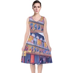 Coney Island Freak Show V-neck Midi Sleeveless Dress  by StarvingArtisan