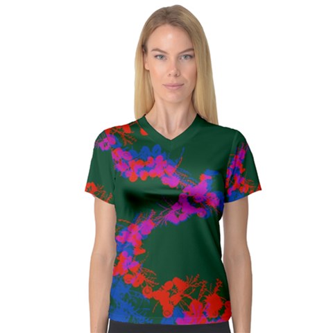 Green Rainbow Flora V-neck Sport Mesh Tee by 1dsign