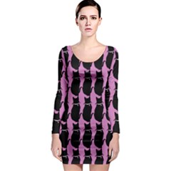 Cat Silouette Pattern Pink Long Sleeve Bodycon Dress by snowwhitegirl