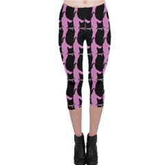 Cat Silouette Pattern Pink Capri Leggings  by snowwhitegirl