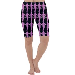 Cat Silouette Pattern Pink Cropped Leggings  by snowwhitegirl