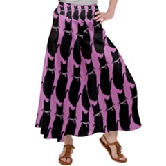 Cat Silouette Pattern Pink Satin Palazzo Pants