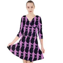 Cat Silouette Pattern Pink Quarter Sleeve Front Wrap Dress by snowwhitegirl