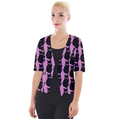 Cat Silouette Pattern Pink Cropped Button Cardigan