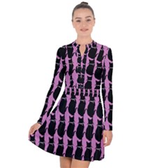 Cat Silouette Pattern Pink Long Sleeve Panel Dress