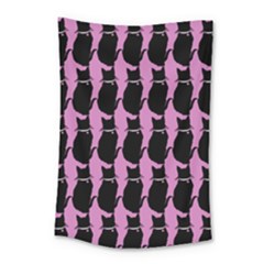 Cat Silouette Pattern Pink Small Tapestry by snowwhitegirl