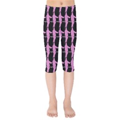 Cat Silouette Pattern Pink Kids  Capri Leggings  by snowwhitegirl