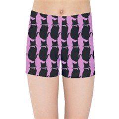 Cat Silouette Pattern Pink Kids  Sports Shorts by snowwhitegirl