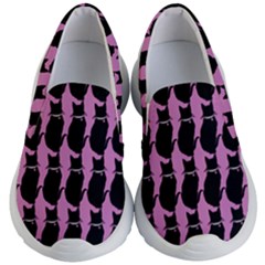 Cat Silouette Pattern Pink Kids  Lightweight Slip Ons