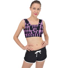 Cat Silouette Pattern Pink V-back Sports Bra