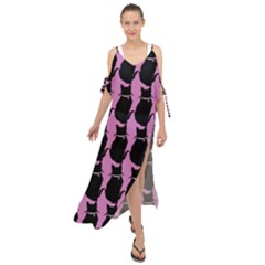 Cat Silouette Pattern Pink Maxi Chiffon Cover Up Dress by snowwhitegirl