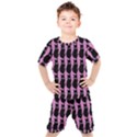 Cat Silouette Pattern Pink Kids  Tee and Shorts Set View1