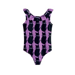 Cat Silouette Pattern Pink Kids  Frill Swimsuit