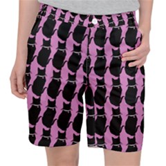 Cat Silouette Pattern Pink Pocket Shorts